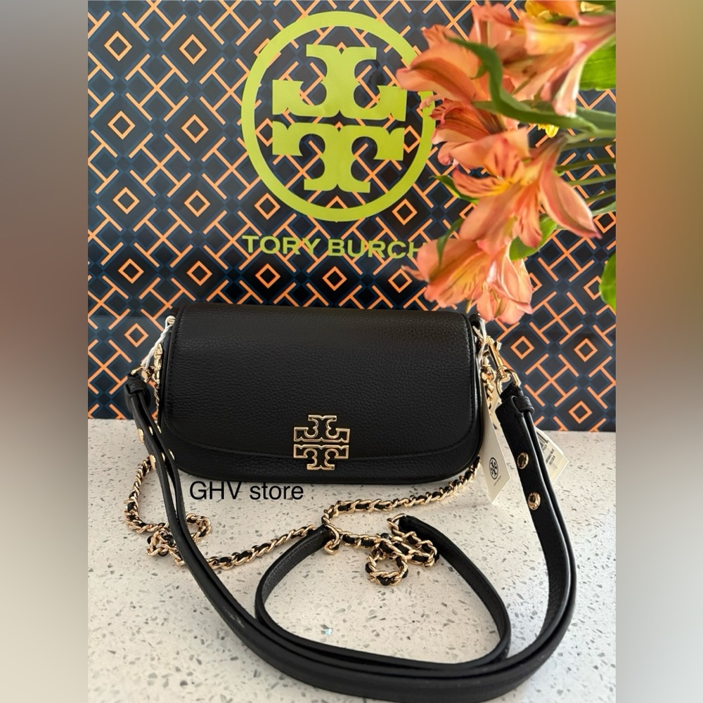 Tory Burch Britten convertible Black Crossbody with Gold Chain